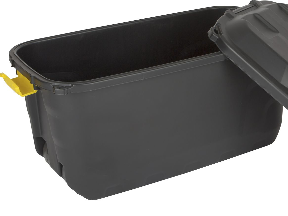 Kunststof opbergbox met afsluitbaar deksel, stevig en stapelbaar en makkelijk te labelen