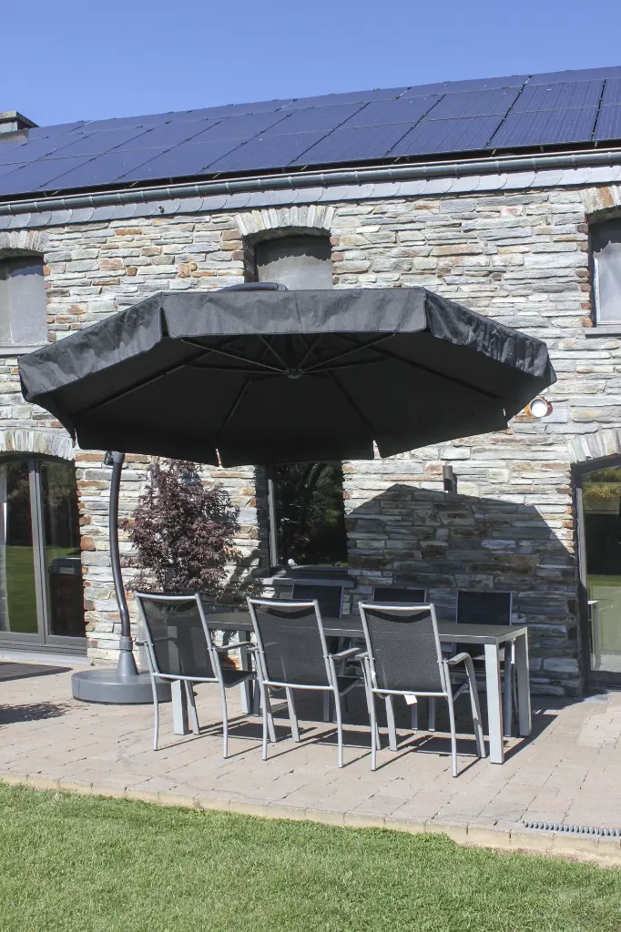 VIGA Parasol achthoekig Olefin 350 + voet - Carbon.webp