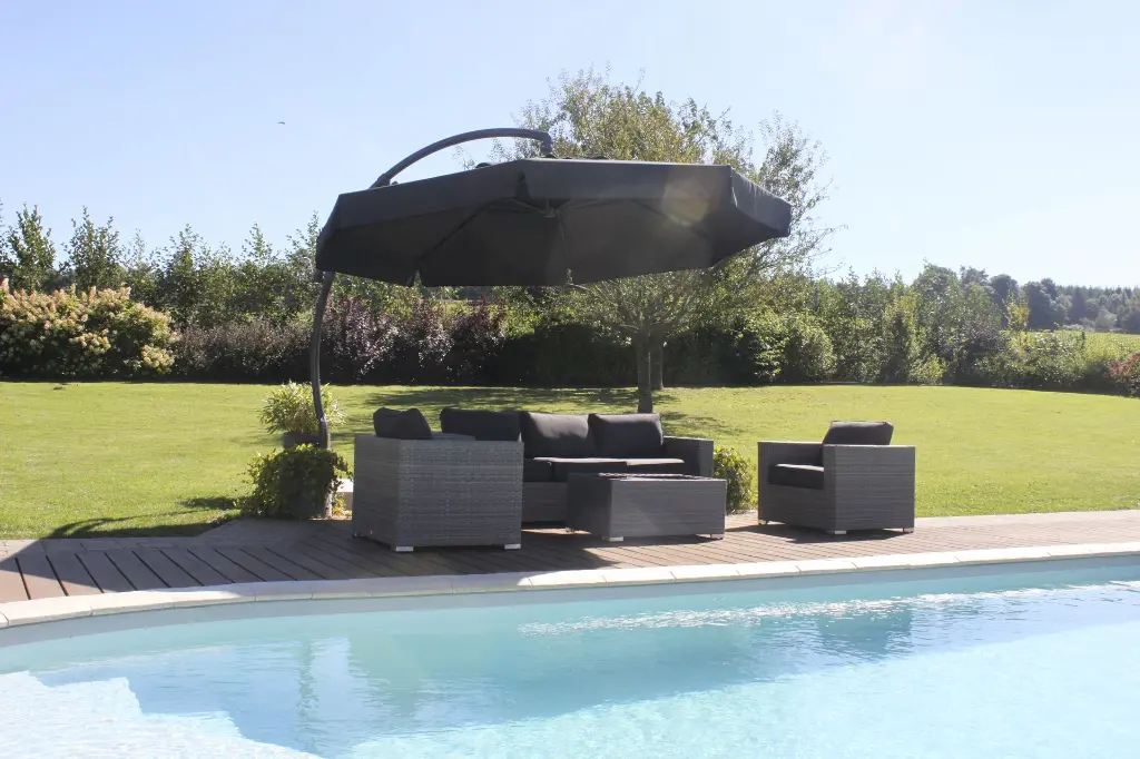 VIGA Parasol achthoekig Olefin 350 + voet - Carbon.webp