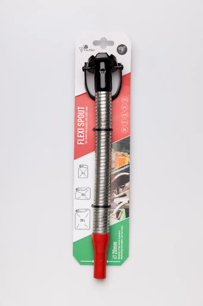 Pouring spout with flexible metal tube for petrol
