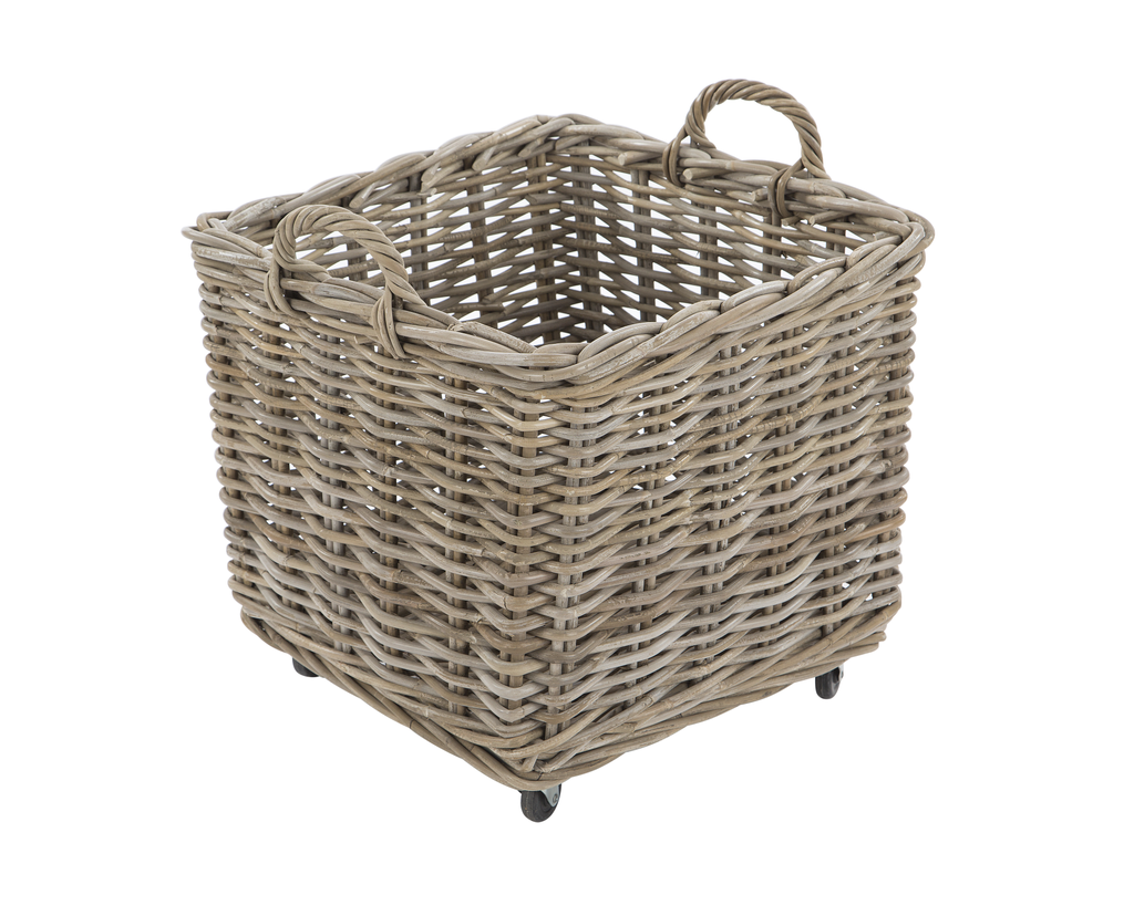 Panier rotin carré sur roulettes